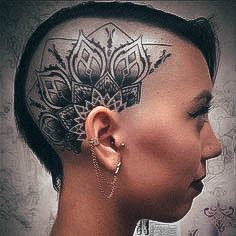 Lady With Elegant Head Tattoo Body Art