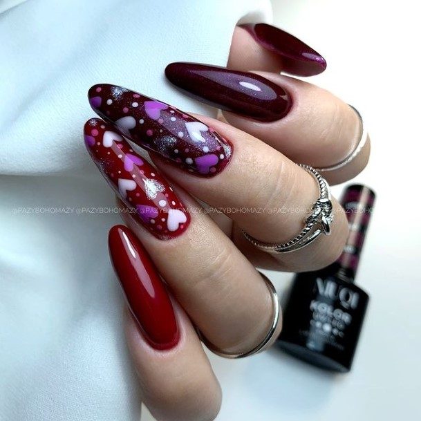 Lady With Elegant Heart Nail Body Art