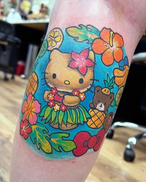 Lady With Elegant Hello Kitty Tattoo Body Art