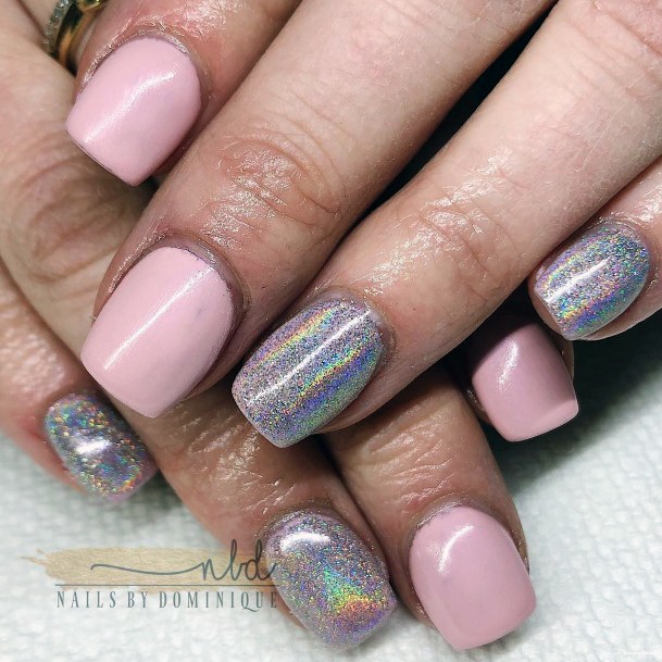 Lady With Elegant Holographic Nail Body Art