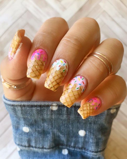 Lady With Elegant Ice Cream Nail Body Art