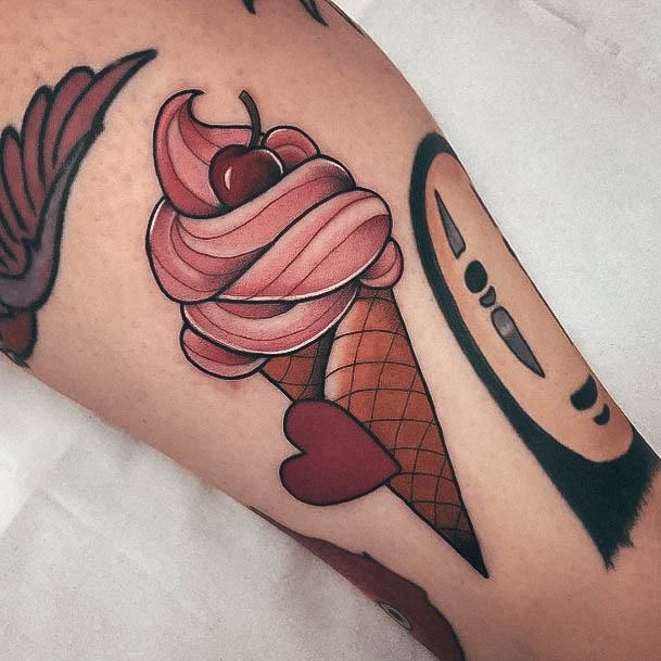 Lady With Elegant Ice Cream Tattoo Body Art