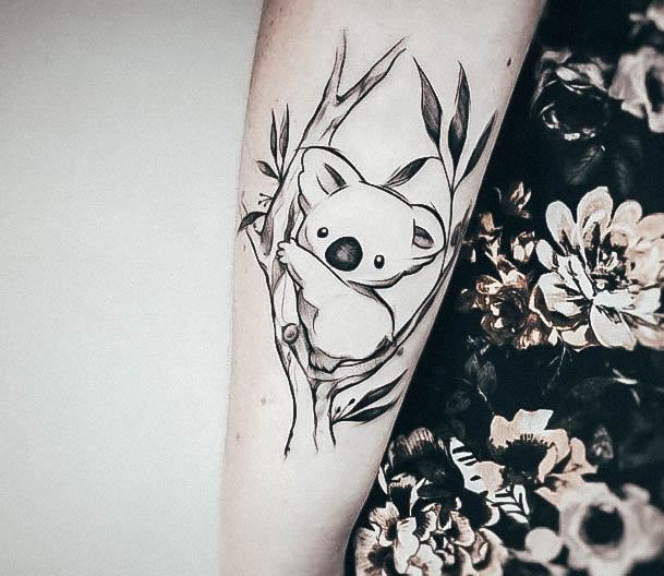 Lady With Elegant Koala Tattoo Body Art