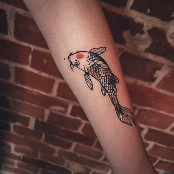 Lady With Elegant Koi Fish Tattoo Body Art