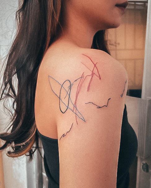 Lady With Elegant Line Tattoo Body Art
