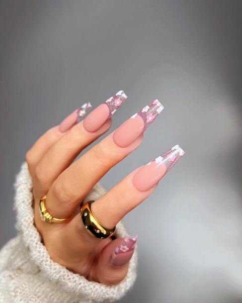 Lady With Elegant Long French Nail Body Art
