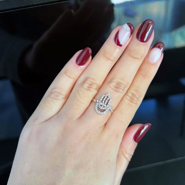 Lady With Elegant Maroon Nail Body Art