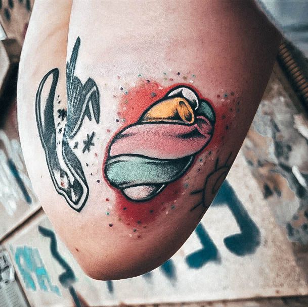 Lady With Elegant Marshmallow Tattoo Body Art