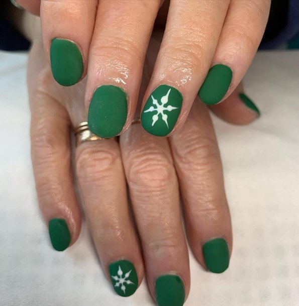 Lady With Elegant Matte Green Nail Body Art