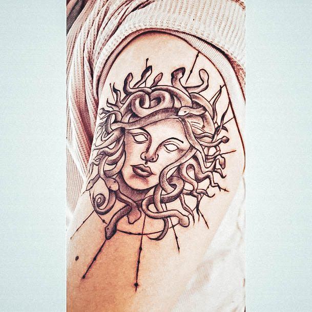 Lady With Elegant Medusa Tattoo Body Art