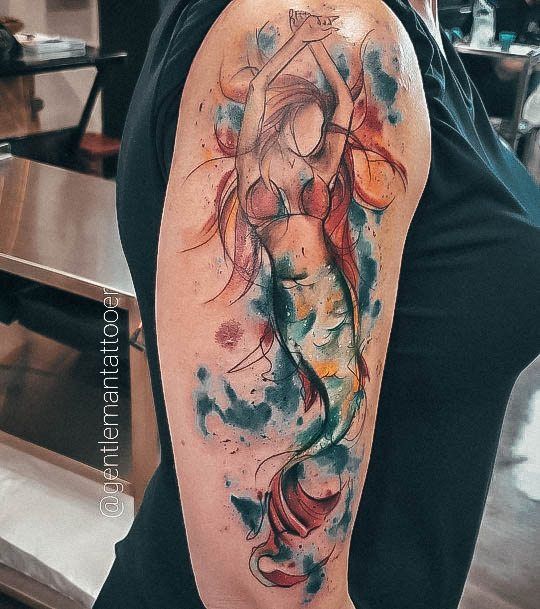 Lady With Elegant Mermaid Tattoo Body Art