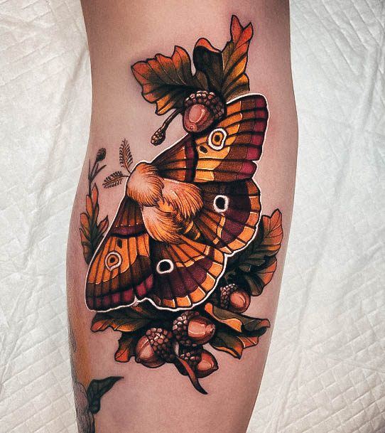 Lady With Elegant Moth Tattoo Body Art