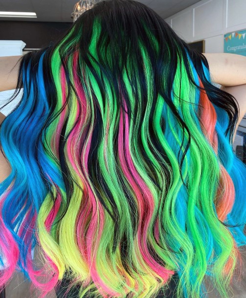 Lady With Elegant Neon Hairstyles Body Art