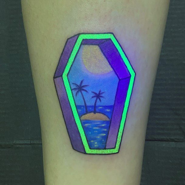 Lady With Elegant Neon Tattoo Body Art