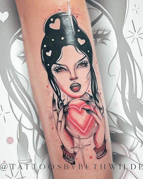 Lady With Elegant Neon Tattoo Body Art