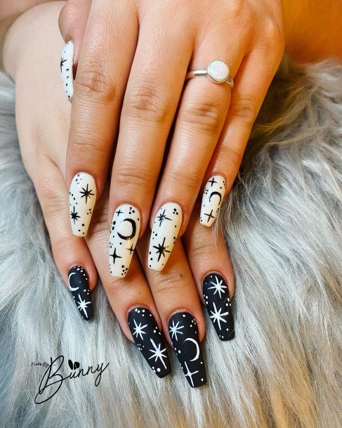 Lady With Elegant New Moon Nail Body Art