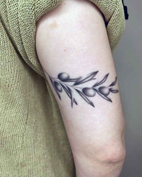 Lady With Elegant Olive Tree Tattoo Body Art