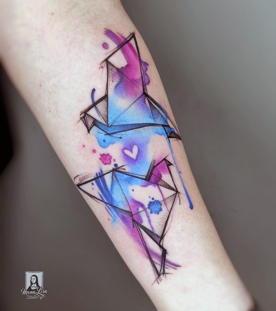 Lady With Elegant Origami Tattoo Body Art