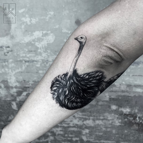 Lady With Elegant Ostrich Tattoo Body Art