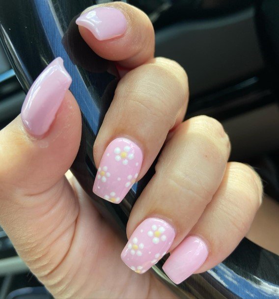 Lady With Elegant Pale Pink Nail Body Art