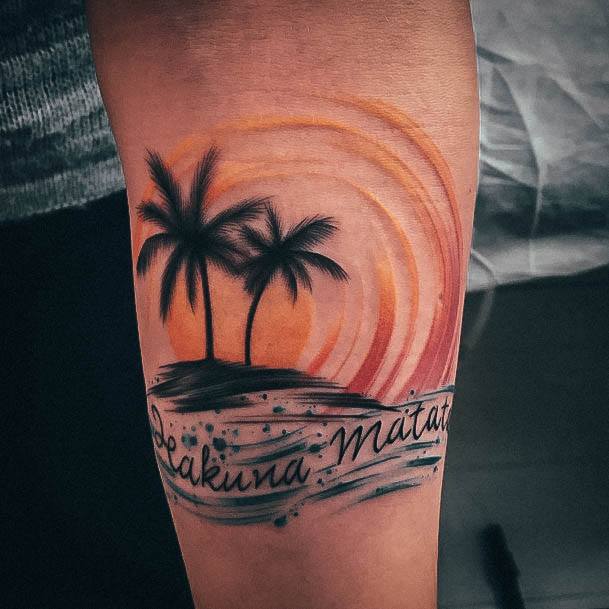 Lady With Elegant Palm Tree Tattoo Body Art