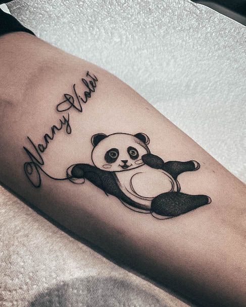 Lady With Elegant Panda Tattoo Body Art