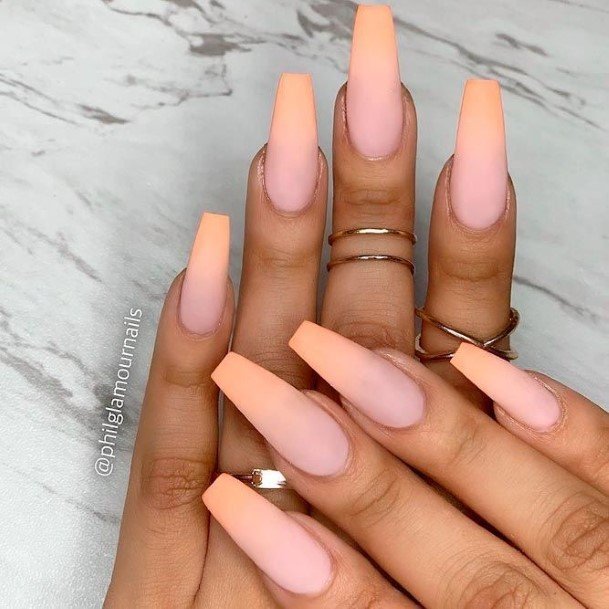 Lady With Elegant Peach Matte Nail Body Art