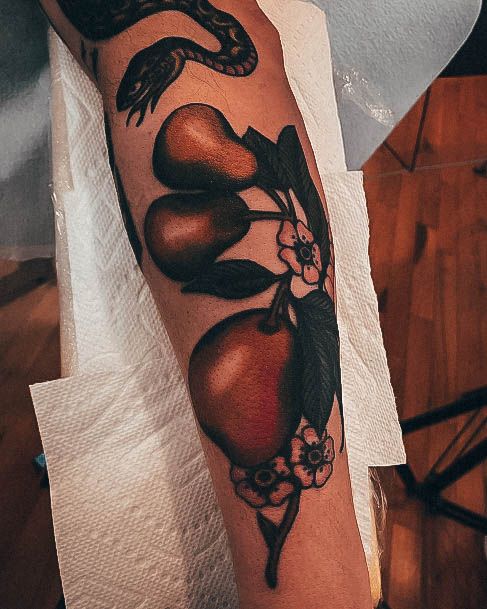 Lady With Elegant Pear Tattoo Body Art