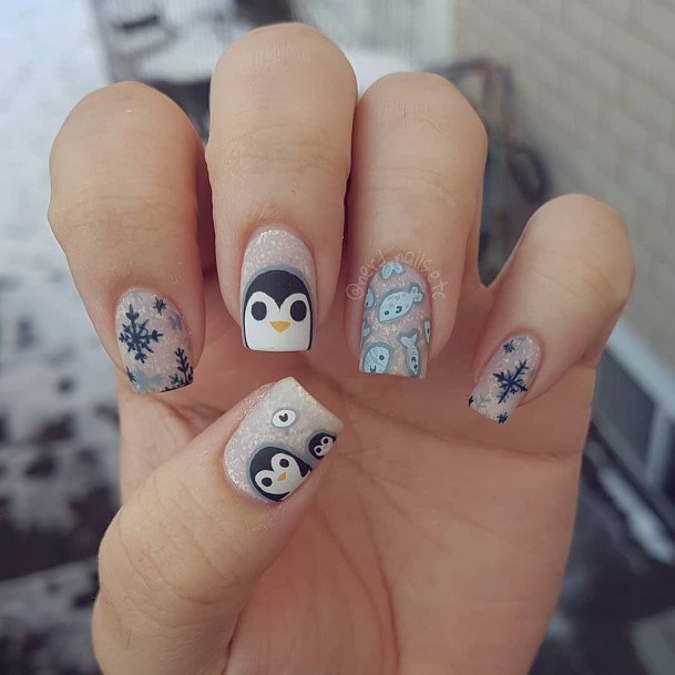 Lady With Elegant Penguin Nail Body Art