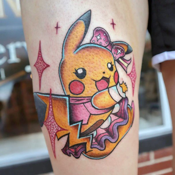 Lady With Elegant Pikachu Tattoo Body Art