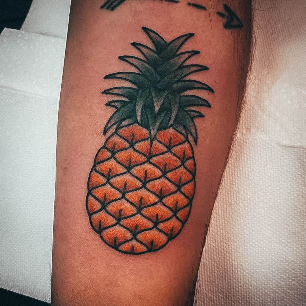 Lady With Elegant Pineapple Tattoo Body Art