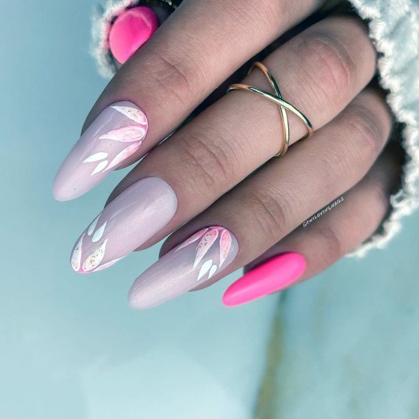 Lady With Elegant Pink Nail Body Art