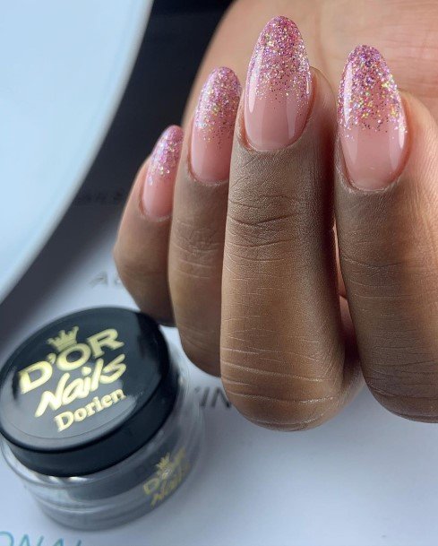 Lady With Elegant Pink Ombre Nail Body Art