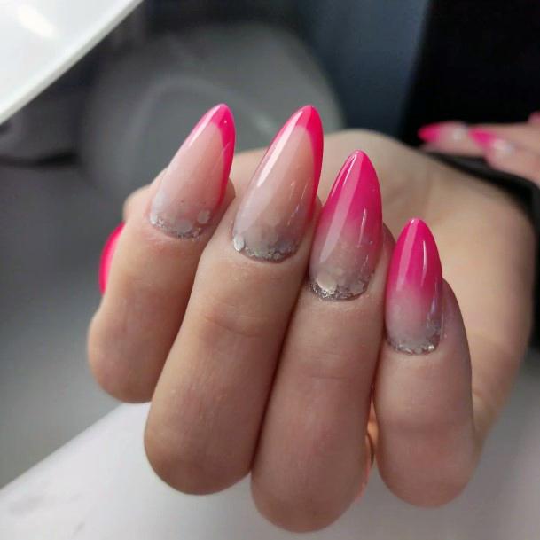 Lady With Elegant Pink Ombre With Glitter Nail Body Art