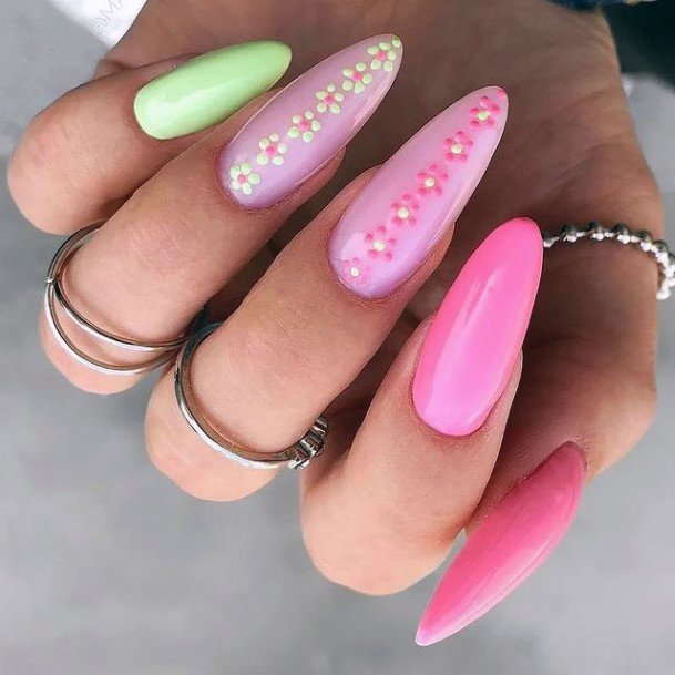 Lady With Elegant Pink Summer Nail Body Art