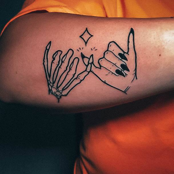 Lady With Elegant Pinky Promise Tattoo Body Art