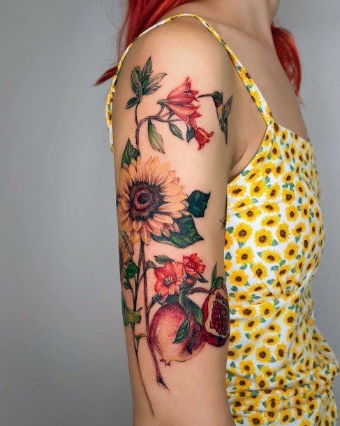 Lady With Elegant Pomegranate Tattoo Body Art