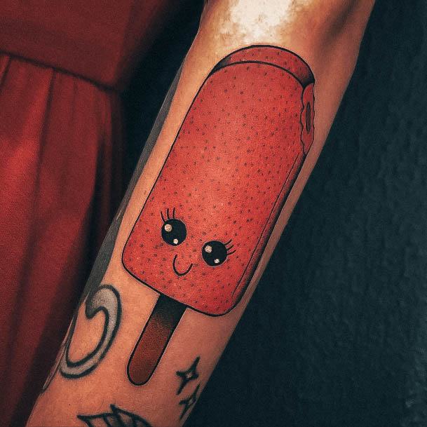 Lady With Elegant Popsicle Tattoo Body Art