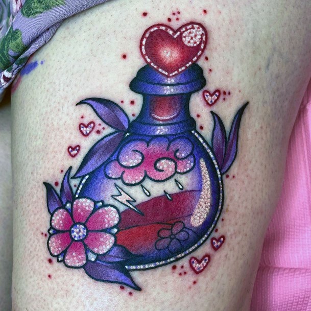 Lady With Elegant Potion Tattoo Body Art