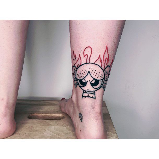 Lady With Elegant Powerpuff Girls Bubbles Tattoo Body Art