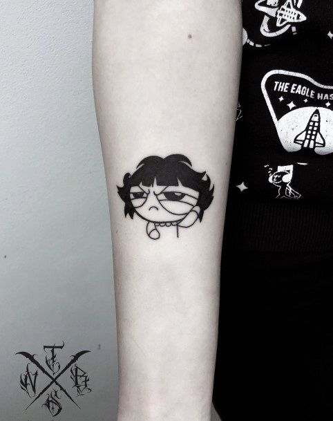 Lady With Elegant Powerpuff Girls Buttercup Tattoo Body Art