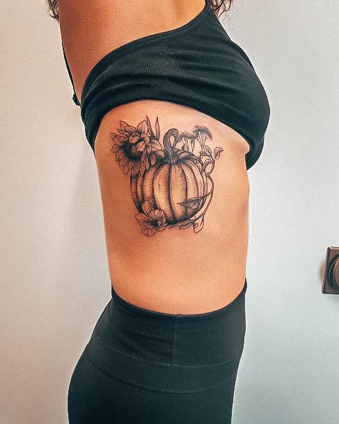 Lady With Elegant Pumpkin Tattoo Body Art