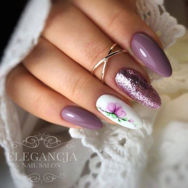 Lady With Elegant Purple Nail Body Art