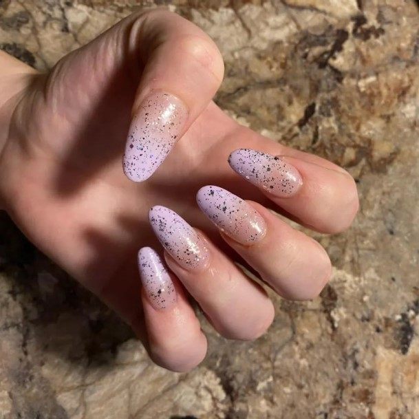 Lady With Elegant Purple Ombre Nail Body Art