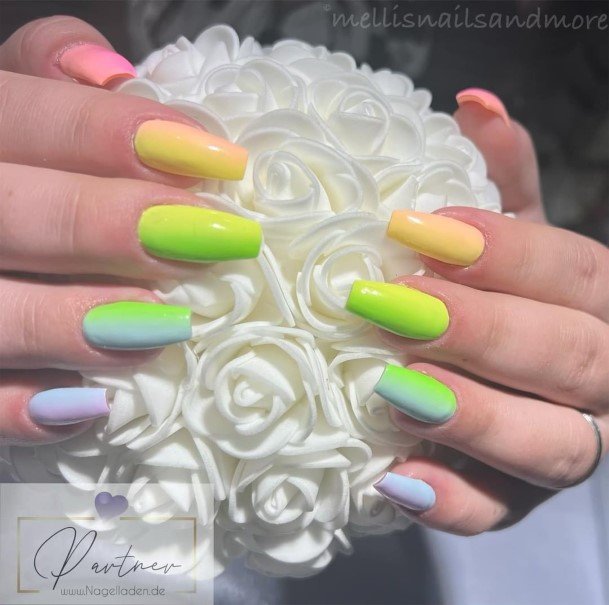 Lady With Elegant Rainbow Nail Body Art