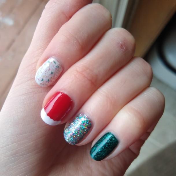 Lady With Elegant Red And Green Nail Body Art