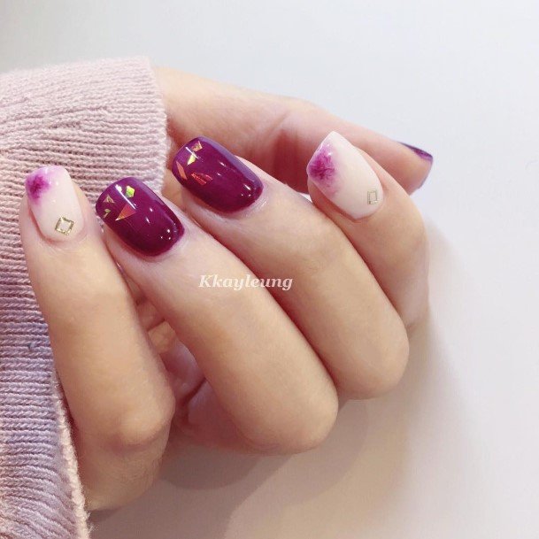 Lady With Elegant Red And Purple Nail Body Art