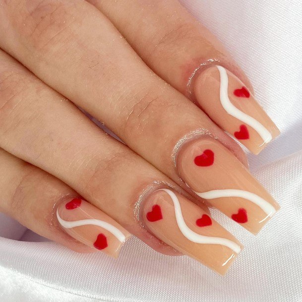 Lady With Elegant Red And White Nail Body Art