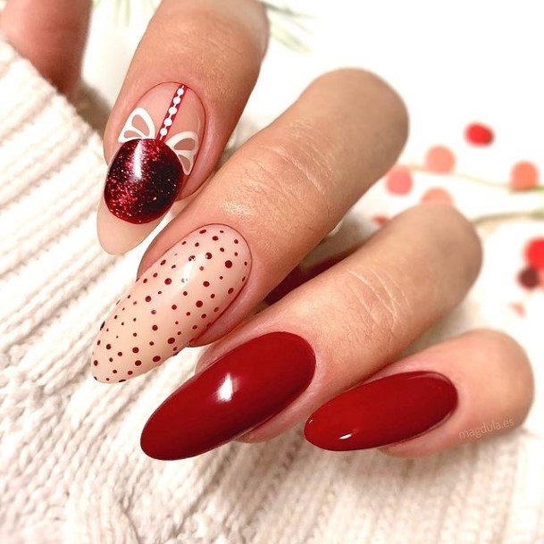 Lady With Elegant Red Glitter Nail Body Art