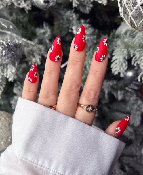 Lady With Elegant Red Summer Nail Body Art